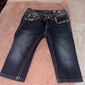 Miss Me Indigo Denim Capris with Embellishments